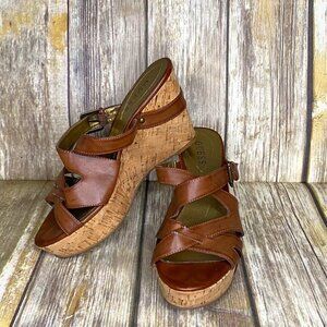 GUESS Tan Vegan Leather Cork Wedge Platform Heel Womens size 8.5 M